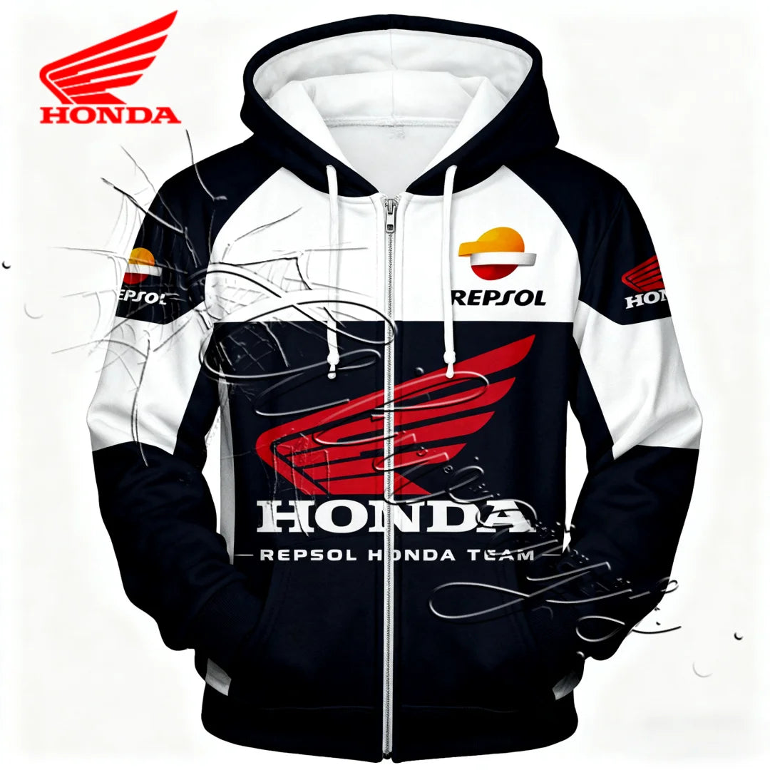 2026 New Autumn and Winter Fashion Design Motorcycle Suit Honda Racing Enthusiast Outdoor Sports Hooded Jacket Zipper Sweatshirt