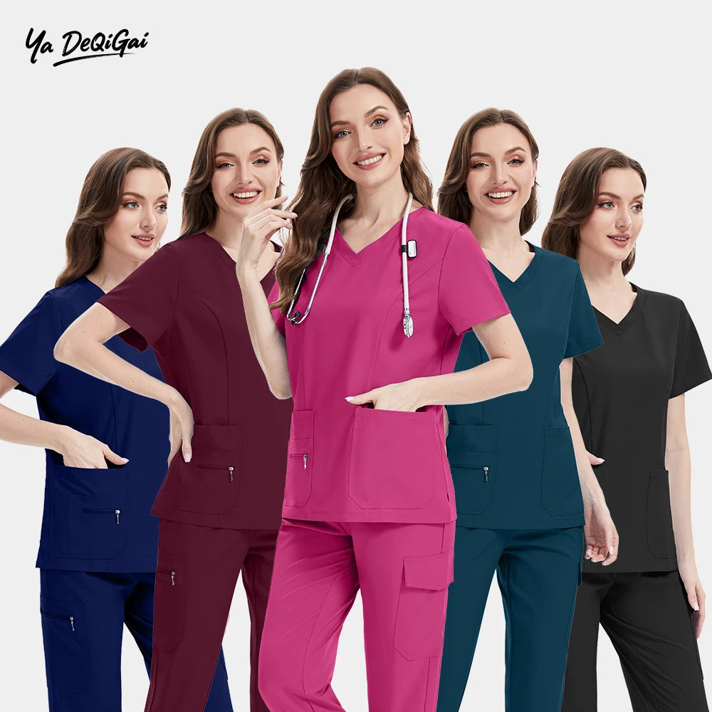 Scrubs Uniforms Short V Neck Sleeve Top Pants Sets Uniform Solid Color Workwear Medical Men Women Working Suit Nurse Accessories