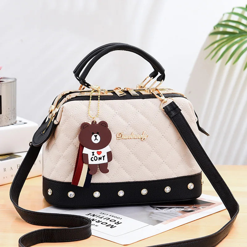 2025 New Womens Boston Pillow Bag Fashion Color Blocking Large Capacity Handbag Women's Commuter Tote Bag Shoulder Bag