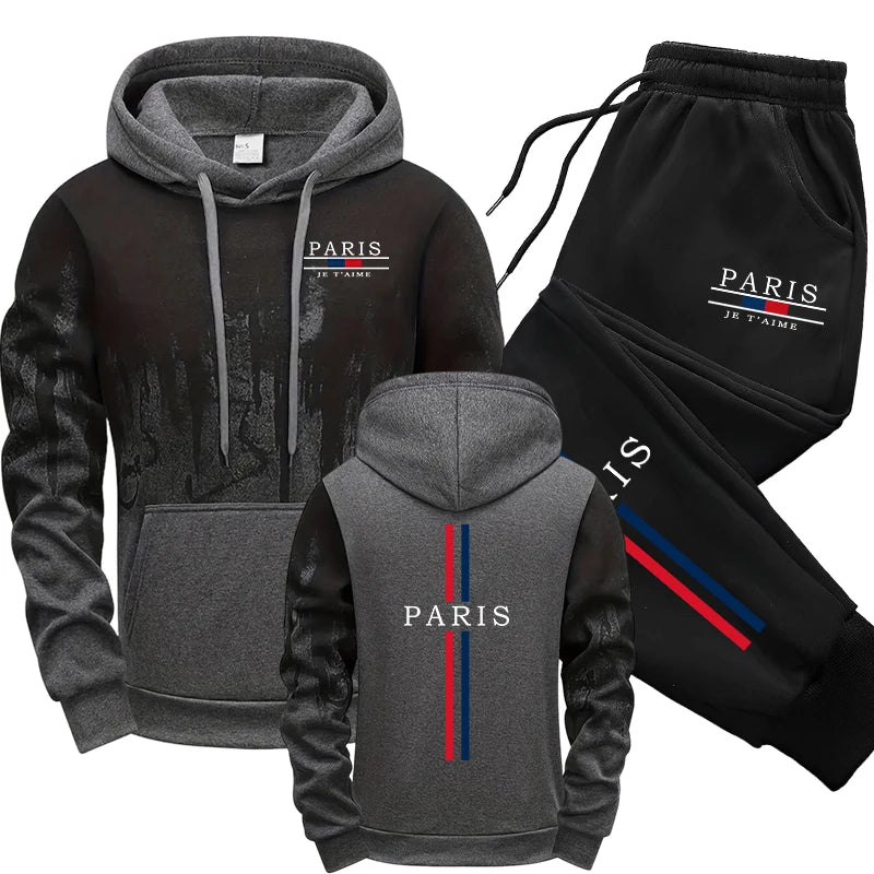 Paris Fashion Tracksuit Hooded Sweatshirt Sweatpants City Vibe Hoodies 2 Piece Set Autumn Winter Men's Daily Casual Sport Outfit