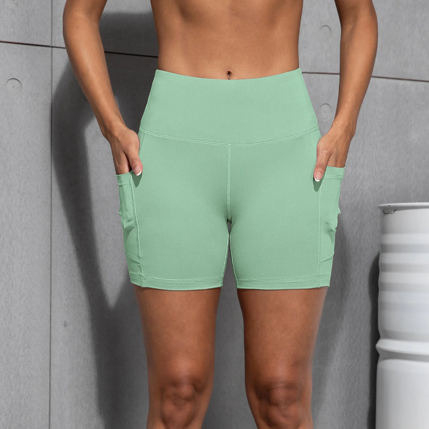 Solid Color Yoga Pants With Pockets Quick Drying High Waisted Gym Push Up Yoga Shorts for Woman Breathable Workout Fitness Shor
