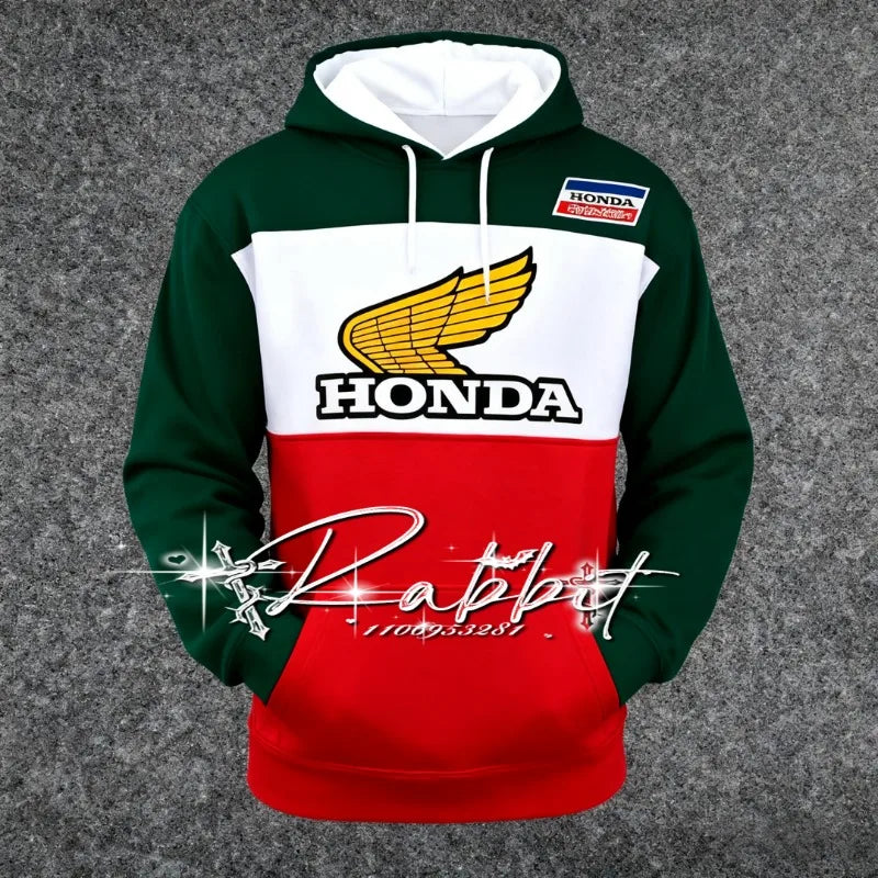 2025 New Autumn/Winter Outdoor Cycling Warm Hoodie Men's Honda Racing Team Fashion Street Motorcycle Racing Track Rider Hoodie