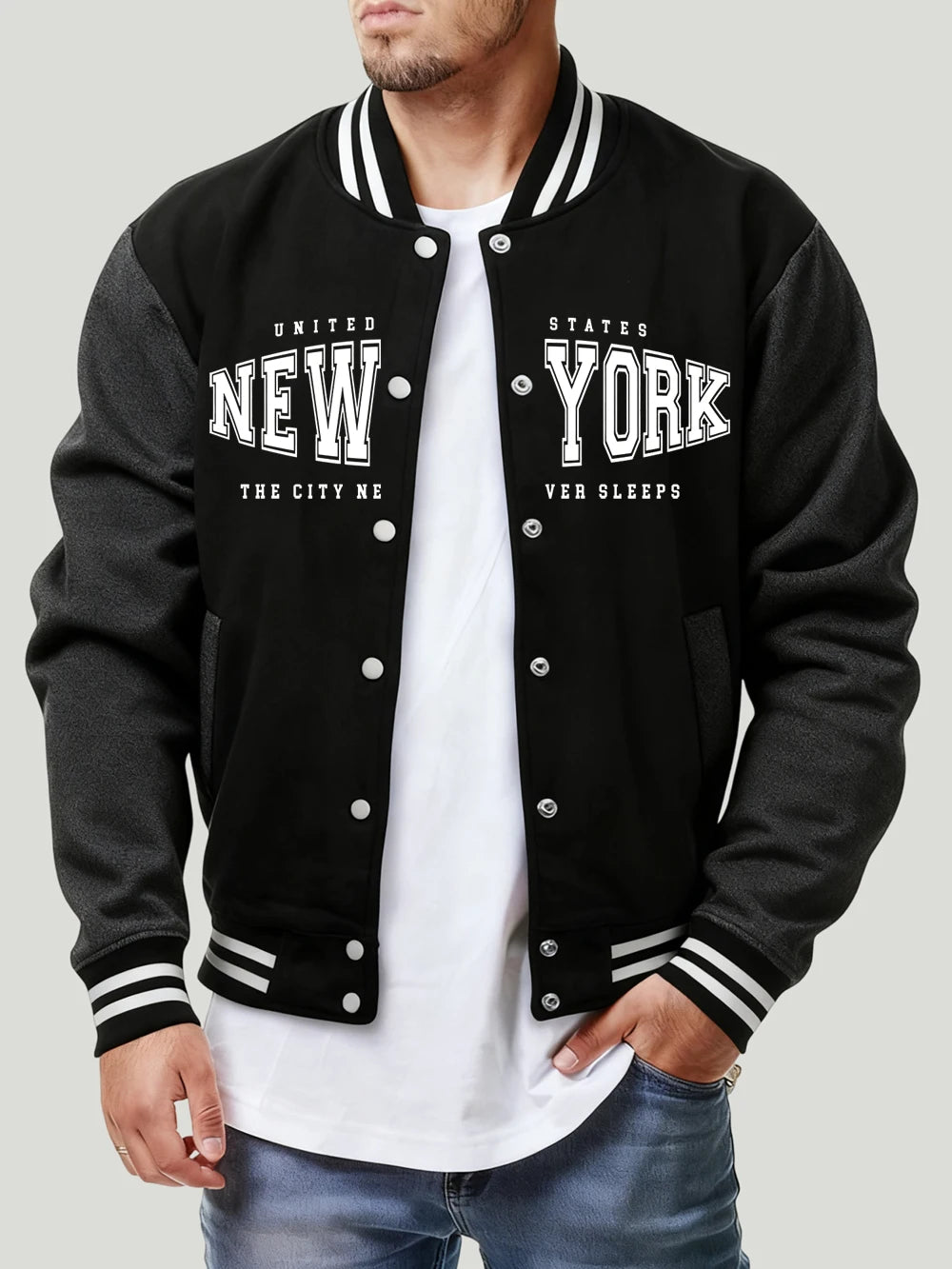 United States New York Printing Jackets Mens Autumn Casual Baseball Jersey Fashion Basics Pocket Coats Fleece Warm Loose Clothes