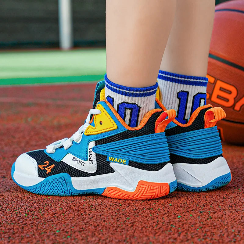 Children Basketball Shoes for Boys Girls Kids Teenagers Breathable Non-slip Lace Up Indoor Outdoor Training Sneakers Tennis Shoe