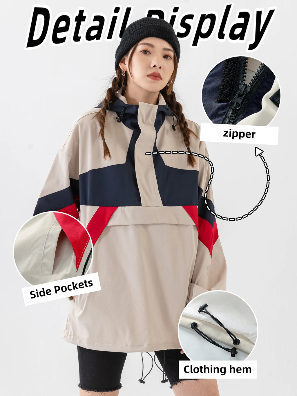 Women's Sports Sweatshirt Jacket Hoodie Half-zip Lightweight Hooded Stand Collar Jacket Coat Patchwork Outdoor Hiking Climbing