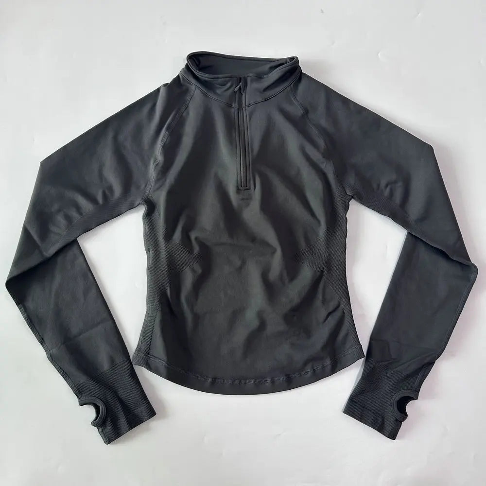 No Logo Yoga Jacket With Half Zip Shirt Women Long Sleeve Sport Tops Seamless Running Workout Coat Fitness Clothing Activewear