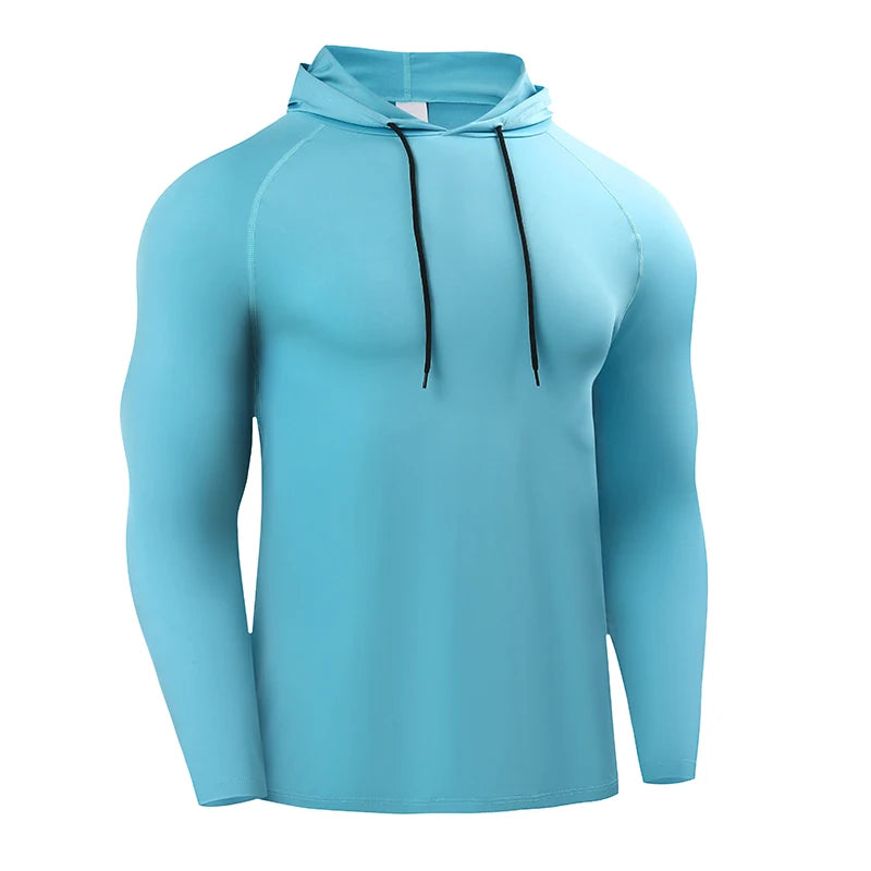 Running Long Sleeve T Shirt Men Sportswear Hooded T-shirt Elastic Jersey Gym Fitness Male Tops Tee Training Sport Tracksuit Men