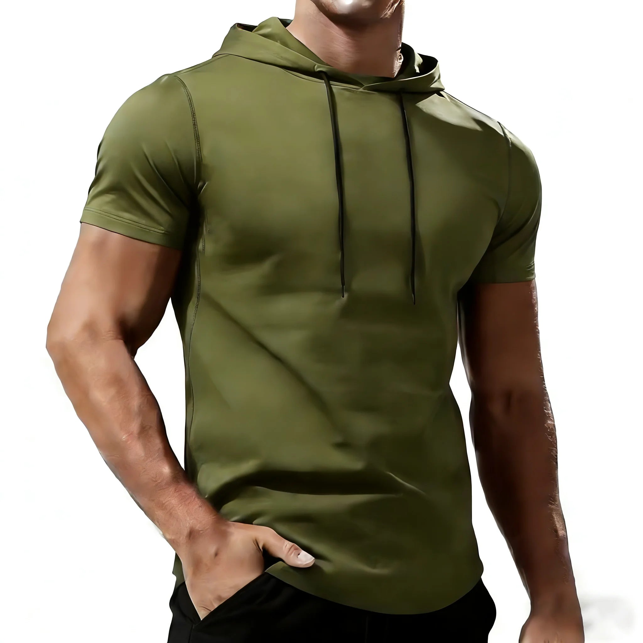 Men's Running T-shirt Sportswear Hooded Tops Tee Workout Tracksuit Training Male Clothing Elastic Gym Fitness Sport T Shirt Men