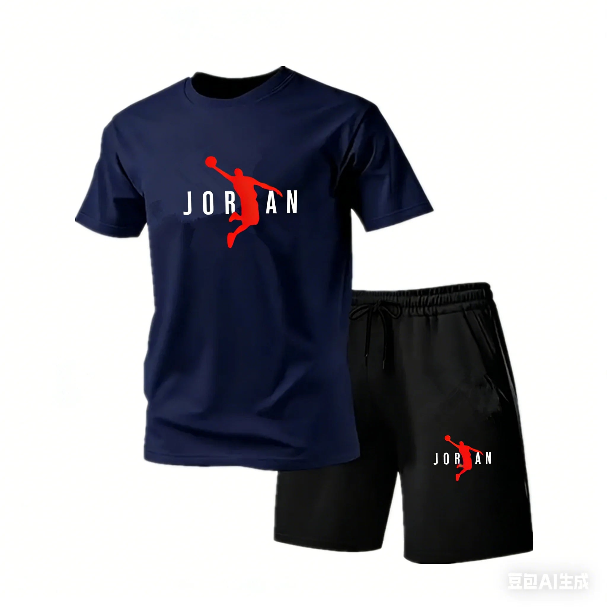 2026 New Jordan Style Men's 2 Piece Set Summer Black Short Sleeve T Shirt Shorts Casual Sports Tracksuits Plus Size S-4XL