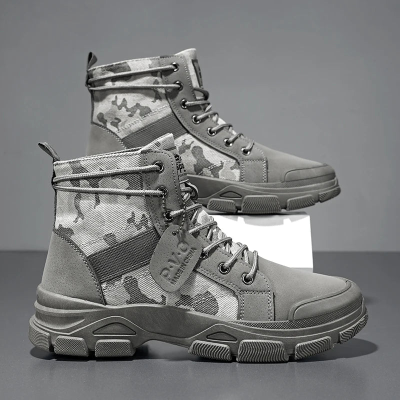Military Boots for Men Autumn High Top Camouflage Desert Casual Flats Mens Boot Breathable Non Slip Work Shoes Zapatillas Hombre