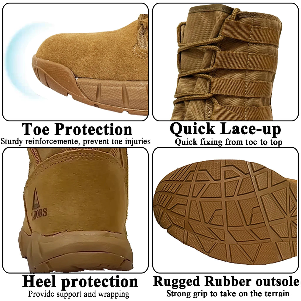 LAHORS Lightweight Suede Leather Tactical Combat Boots Men Outdoor Hiking Desert Army Shoes Breathable Male Ankle Boots Man made