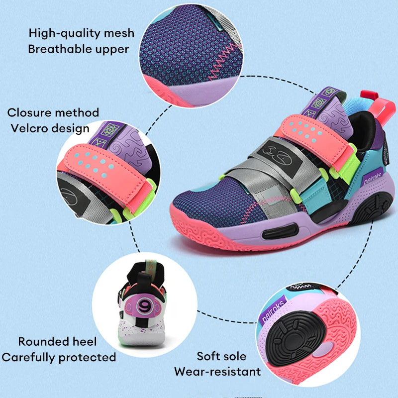 Children Girls Basketball Shoes Cushioned Shock Absorption Comfy Athletic Sports Running Outdoor Non-slip Walking For Kids Boys