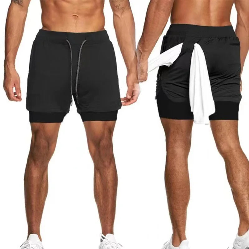 Running Shorts Men Breathable Gyms Bodybuilding Workout Shorts Double Layer Beach Summer Shorts Male Fitness 2 In 1 Sport Shorts