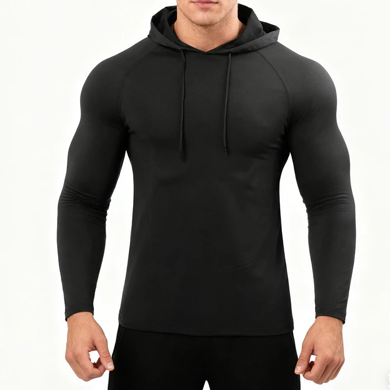 Running Long Sleeve T Shirt Men Sportswear Hooded T-shirt Elastic Jersey Gym Fitness Male Tops Tee Training Sport Tracksuit Men