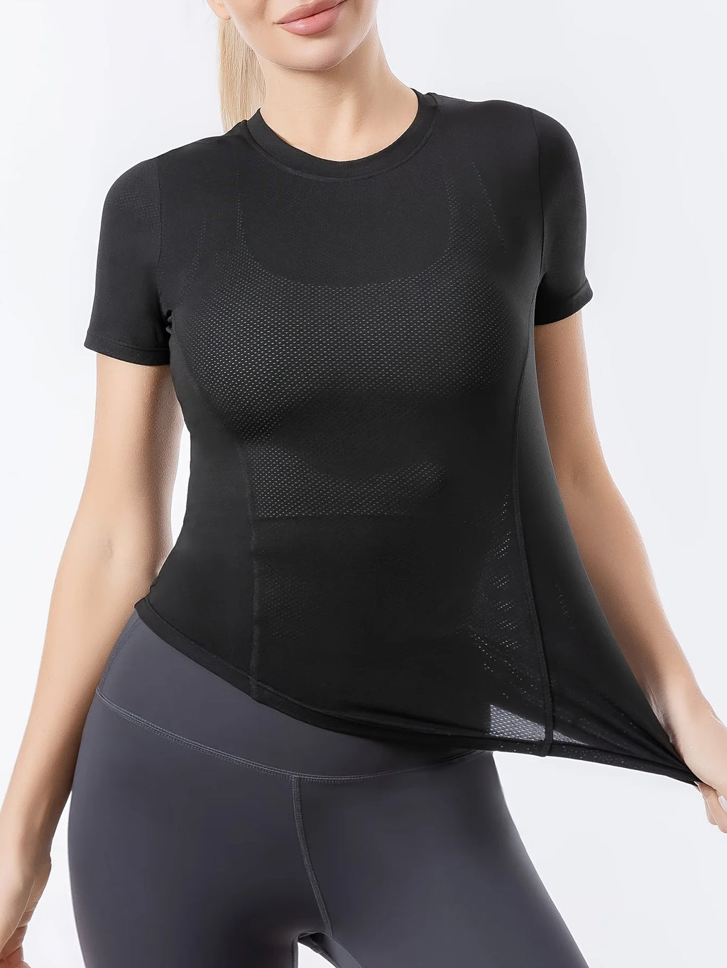 Yoga wear women spring/summer nude mesh breathable quick drying clothes running fitness short sleeve T-shirt sports wear yoga to