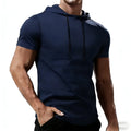 Men's Running T-shirt Sportswear Hooded Tops Tee Workout Tracksuit Training Male Clothing Elastic Gym Fitness Sport T Shirt Men