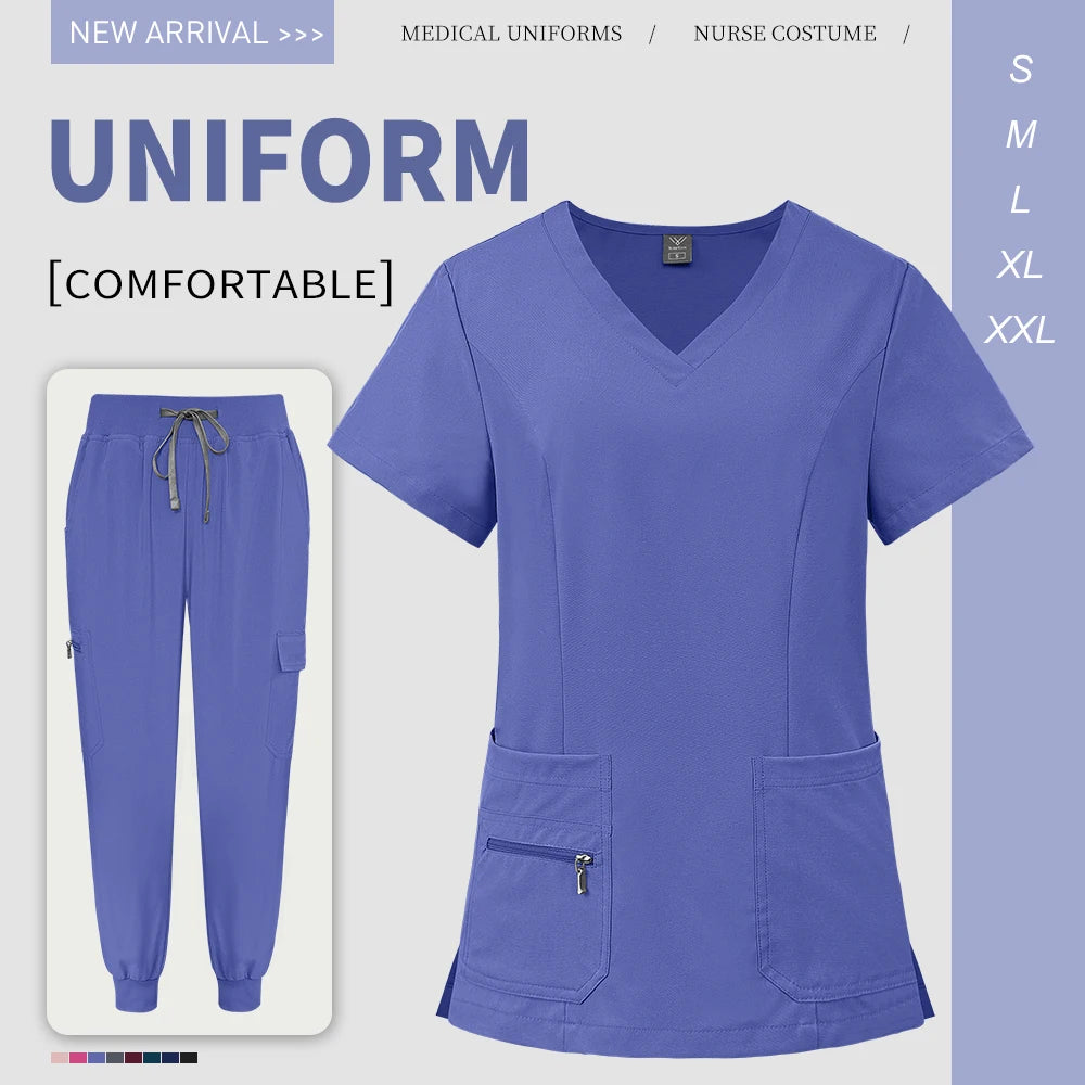 Scrubs Uniforms Short V Neck Sleeve Top Pants Sets Uniform Solid Color Workwear Medical Men Women Working Suit Nurse Accessories